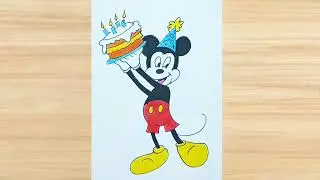 Mickey mouse Drawing step by step \\ Happy Birthday drawing \\ Birthday cake drawing #mickeymouse