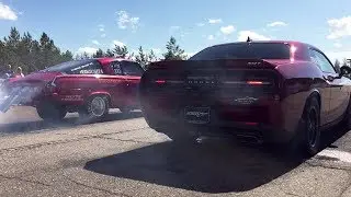 '66 Plymouth Barracuda 7.3 vs 2018 Dodge Challenger SRT 392 1/4 mile drag race