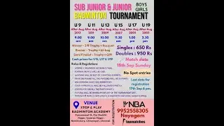 NBA JUNIOR AND SUB JUNIOR BOYS GIRLS BADMINTON TOURNAMENT COAT NO.4