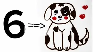 How to Draw a Dog using number 6. Step by step drawing easily. #trending #art #subscribe