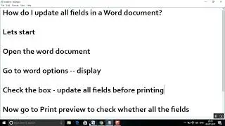 How do I update all fields in a Word document?