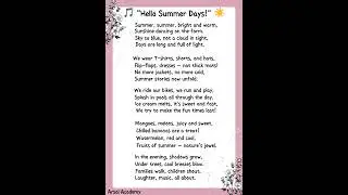 Summer  | Hello Summer Days! | A beautiful poem on Summer | Learn English with Summer Fun!
