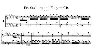 J. S. Bach - WTC I, Prelude & Fugue in C-Sharp Major, BWV 848, Harpsichord & Sheet Music