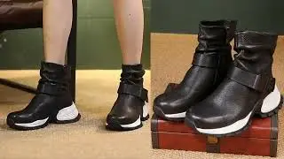 Женские модные сапоги на платформе, свободные, кожаные, спортивные, короткие сапоги для верховой ...