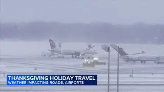 Holiday travel: Winter storm warnings as snow and ice cause travel chaos for Thanksgiving weekend