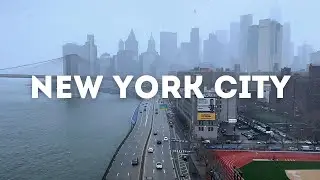 4K Walking Manhattan Bridge in Snow | Winter Walk with Train Sounds and New York City Views