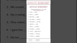 Articles #learnenglish #englishfun #worksheet #printableworksheet #syllabus #kidergartenactivities