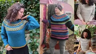 Вязаный свитер сверху вниз крючком. Бесплатная схема.