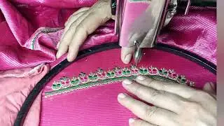 #zigzag machine embroidery design making video,blouse neck, pink green silver combination 