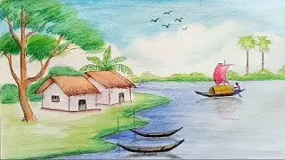 How to draw Landscape with water color pencils step by step