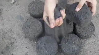 Charcoal gritty mini cakes+ mini bowls floor crumbling 😴full dry crumbling video💯