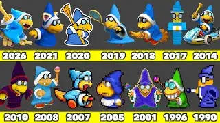 Evoluzione della grafica di Kamek the Magikoopa nei giochi Nintendo (1990-2026)