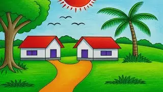 Beautiful Village Landscape Drawing | Easy Scenery Drawing for Beginners | Step by Step Art
