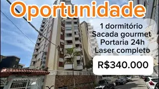 R$340.000  | Guilhermina, Praia Grande | Sacada Gourmet | Portaria 24h | Laser completo | 250m mar