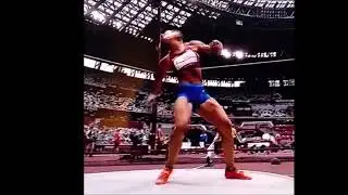 Olympic champion slow motion discus finish