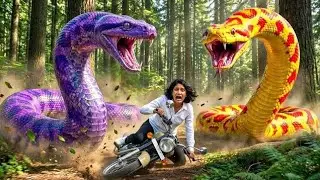 Alone girl faced giant yellow , purple anaconda near the forest || snake video || adventure story