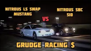 NITROUS LS SWAPPED SN95 FORD MUSTANG VS NITROUS SBC CHEVY S10 + NITROUS FOXBODY | GRUDGE RACING | 4K