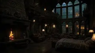 Rainy Midnight Castle Atmosphere 🏰 Warm Fireplace Light and Echoing Stone for Deep Relaxation
