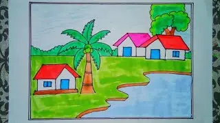 Easy Village Scenery Drawing for Beginners, Village Drawing for School Project, pencil sketch art