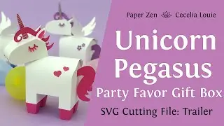 Unicorn Gift Box - Pegasus  Gift Box - Party Favor Gift Box - SVG Cut Files - Trailer