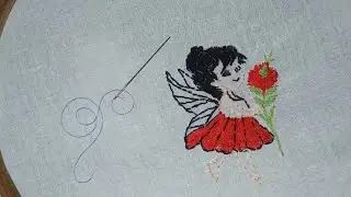 Easy cute little girl holding red rose embroidery #art #needlework #embroidery #handembroidery