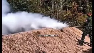 Thailand army spray chemical smoke into Cambodia army 