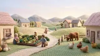 Village life of miniature people made of wool ☺️