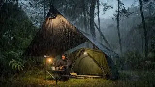 Camping Alone in Heavy Rainstorm – Worst Night in the Forest
