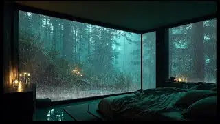 Heavy Rain on Panoramic Glass Windows | Secluded Forest Bedroom for Deep Sleep