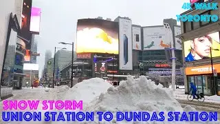 (Heavy Snow - a bit shaky) Union Station to TTC Subway Dundas Station:4K Slow Walk Toronto, Canada