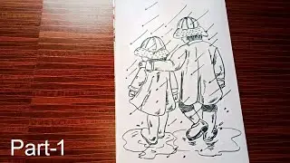 Cute Siblings walking in rain | Brother Sister easy Drawing | brother sister drawing sketch |sketch