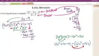 Long Division Example -- Quadratic Dividend with Linear divisor and remainder 0