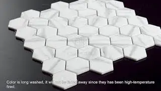 48mm Classic Inkjet Printed Carrara White Glass Mosaic Tile