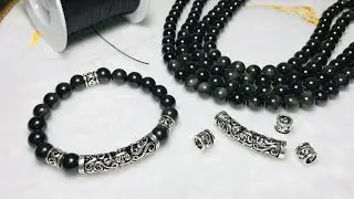 How to Make Elastic Beaded Bracelet | DIY Rainbow Obsidian Bracelet Tutorial