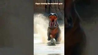 Epic Hippo Chases Mountain Goat | Nature&rsquo;s Wild Chase! #mountaingoat #wildlifeshorts #nature