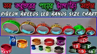 সব কবুতরের পায়ের ট্যাগ - রিং এর সাইজ চার্ট | All Pigeon leg bands - Rings Size Chart | কবুতরের ট্যাগ