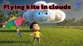 Adil is flying a kite in cloudy weather 3d cartoon 