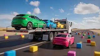 Flatbed Truck Transport | Pothole vs Cars Challenge  | BeamNG Drive 3D Animation