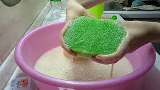 Squeezing out new plastic sponges // Squeezing sponges // Nessi Sponge