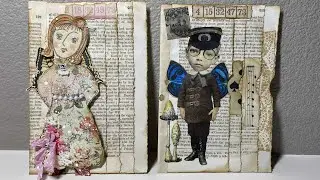 Torn Book Page Pocket With Art Dolls