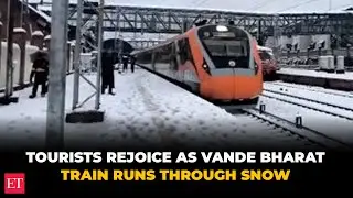 J&K Heavy snowfall | Tourists rejoice as Vande Bharat train runs through snow on Katra-Srinagar...