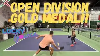Open division gold medal match ￼￼￼ winter charity pickleball tournament at Lucky Shots Pickleball ￼￼