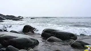 Rocky Beach in Light Rain 🌧️🌊 | Loop-Safe Ocean ASMR for Anxiety & Deep Calm