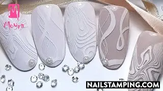Tricky, white stamping nail art (nailstamping.com)