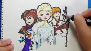 쉽게 그려보는 겨울왕국2 포스터! | Easy Drawing Frozen 2 Poster | 엘사, 안나, 스벤, 올라프, 브루니 | Elsa, Anna, Sven, Olaf
