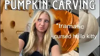 PUMPKIN CARVING. *FAiLED + kinda traumatized hello kitty pumpkin :)