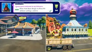 Drive from Durrr Burger to Pizza Pit without exiting a vehicle! - Fortnite Week 8 Epic Challenges