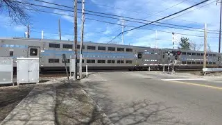LIRR 5022 Double Decker Train 69 to Babylon - Saxon Ave Railroad Crossing - Bay Shore NY