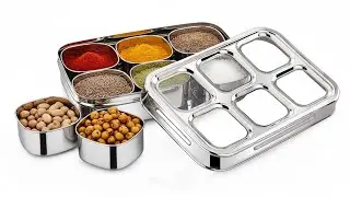 KITCHEN MART Stainless Steel Spice Box 6# Container Glass Lid#Masala Dani Rectangular#Masala Dabba
