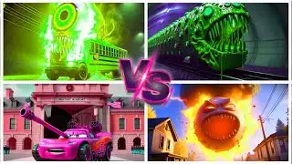 🎶School Bus Monster vs Train Eater vs McQueen Tank vs Lunar Moon &ndash; Tiles Hop🔥
